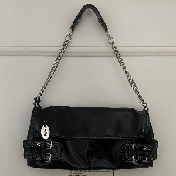 Franco Sarto Vintage Black Bags 13” X 6” Purse Silver Chain - Picture 1 of 8